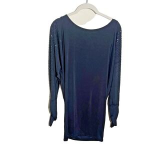 S-Twelve Women's Black Stretch  Rhinestone Long Sleeve Knee Length Dress S/M y2k